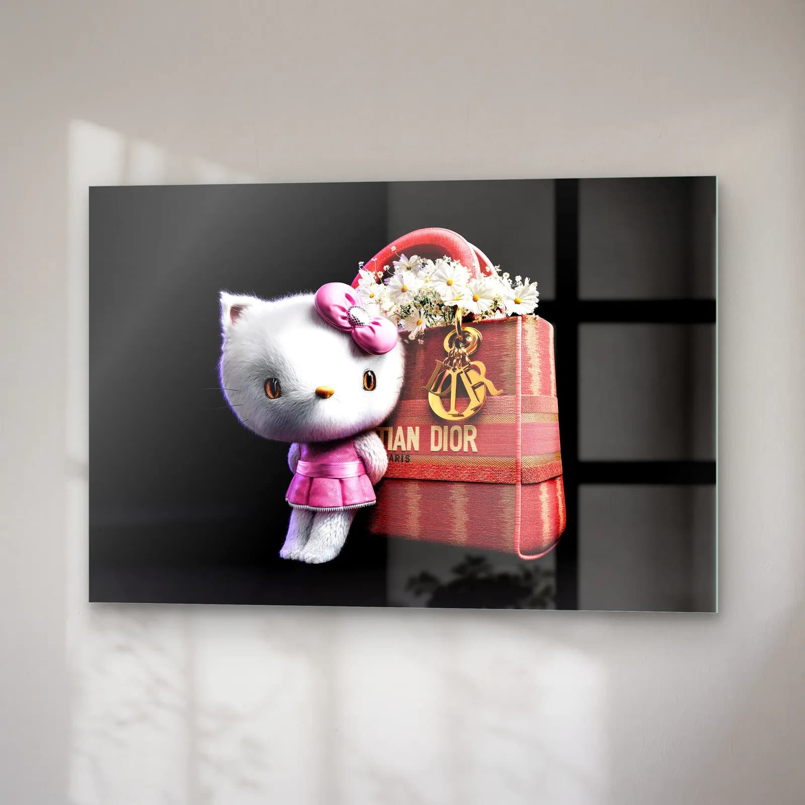 Dior Çantalı Hello Kitty Yatay cam tablo — sağ açıdan görünüm