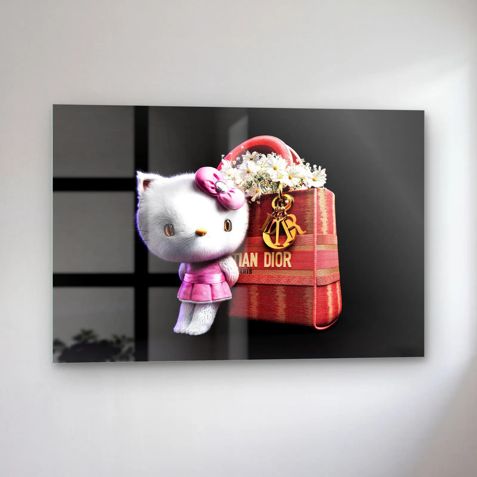 Dior Çantalı Hello Kitty Yatay cam tablo — sol açıdan görünüm