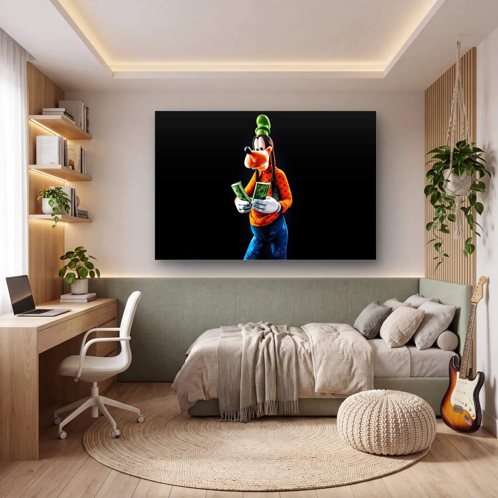 Para Sayan 3D Goofy cam tablo — genç odasında