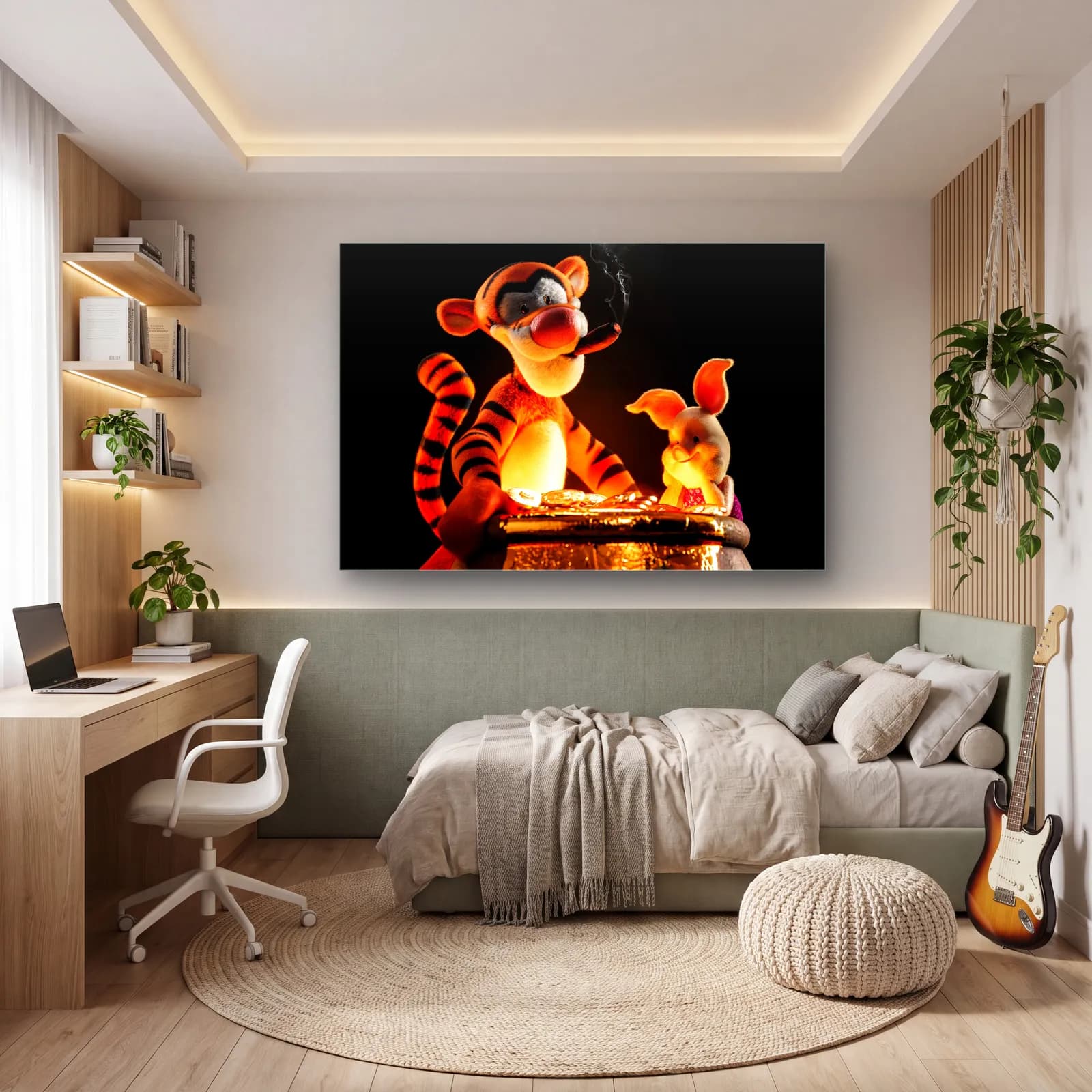 Altın Sandıklı Tigger ve Piglet cam tablo — genç odasında
