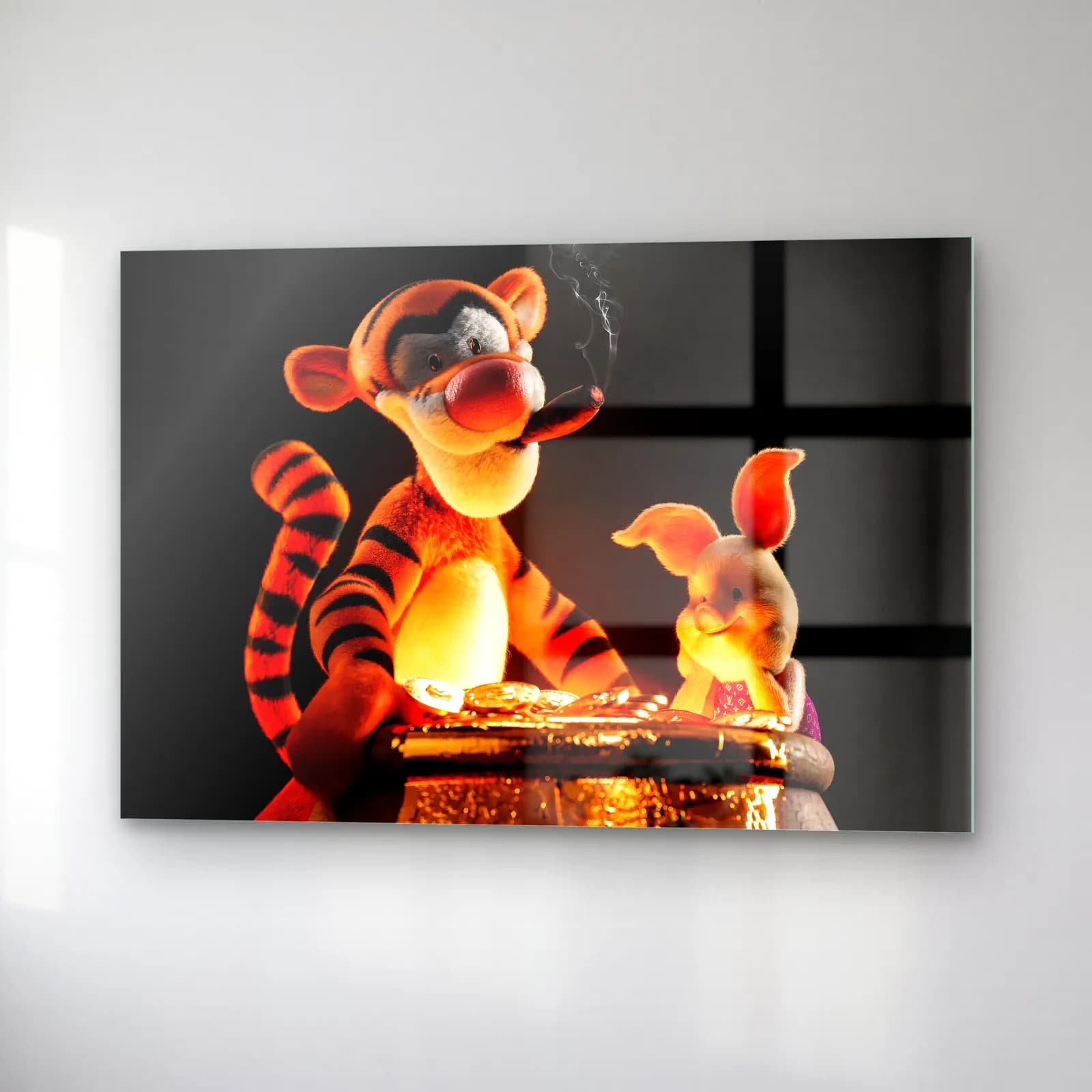 Altın Sandıklı Tigger ve Piglet cam tablo — sağ açıdan görünüm