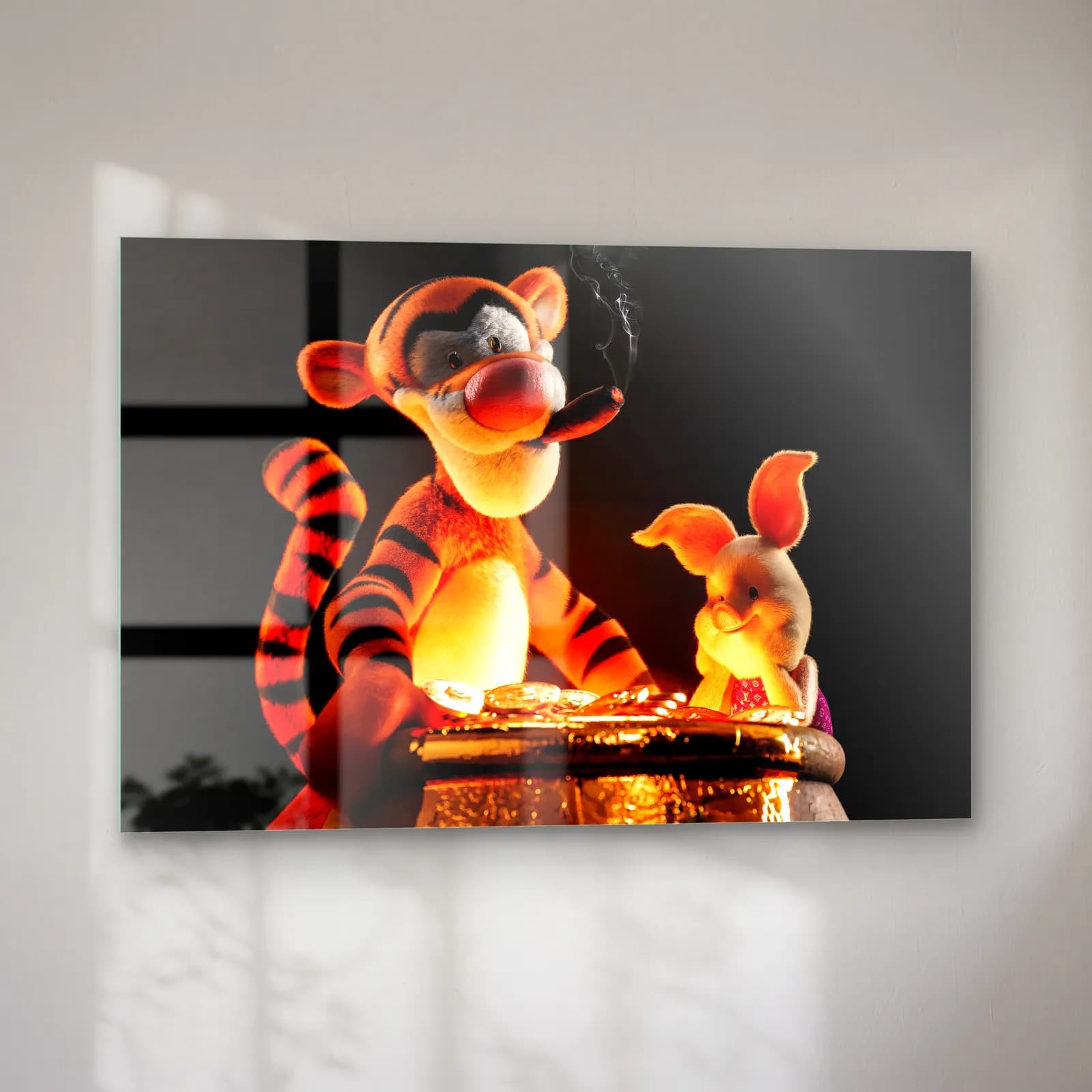 Altın Sandıklı Tigger ve Piglet cam tablo — sol açıdan görünüm