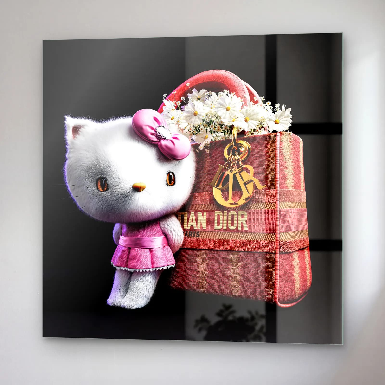 Dior Çantalı Hello Kitty Kare cam tablo — sağ açıdan görünüm