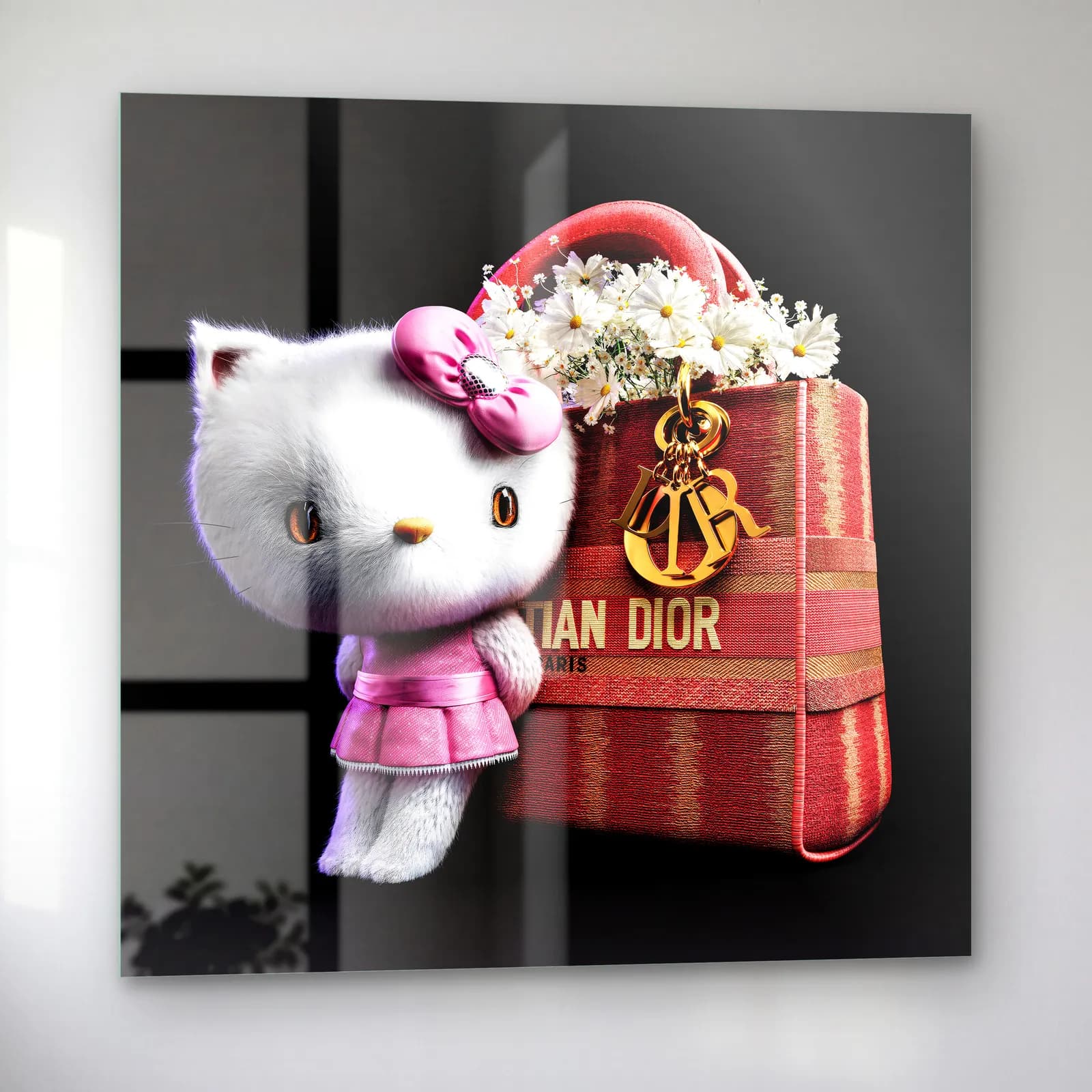 Dior Çantalı Hello Kitty Kare cam tablo — sol açıdan görünüm
