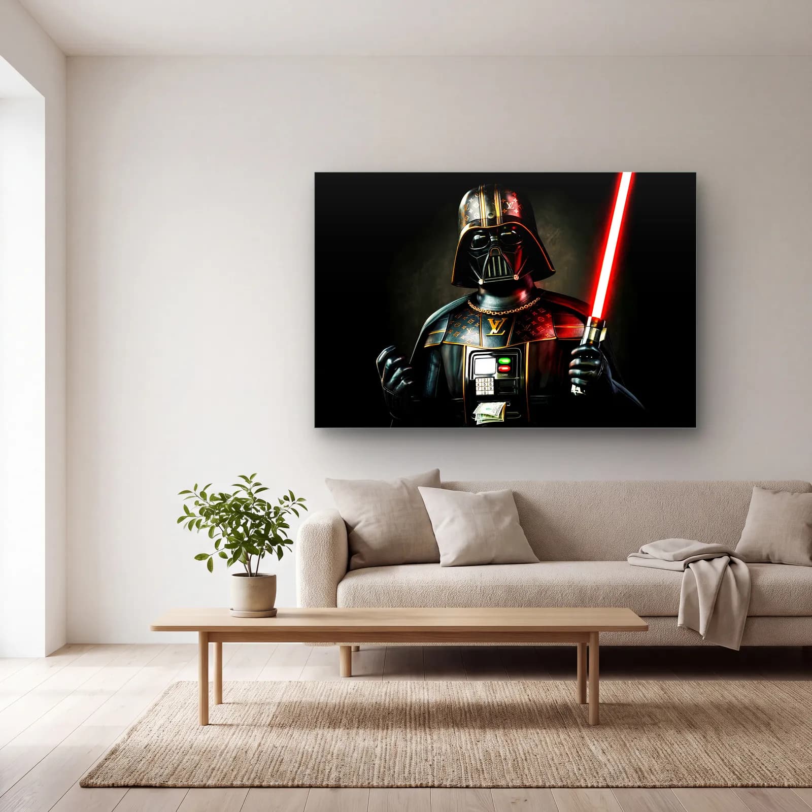 Louis Vuitton Desenli Darth Vader cam tablo — açık renk salonda