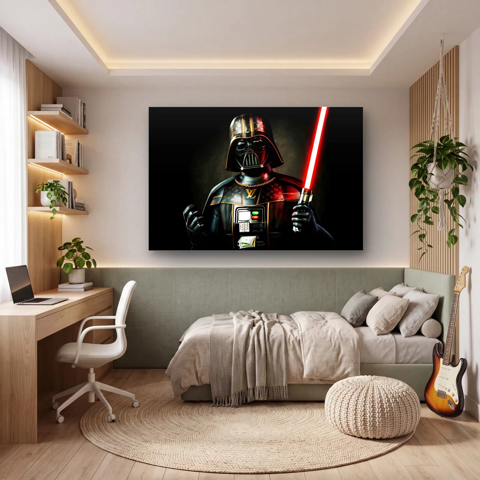 Louis Vuitton Desenli Darth Vader cam tablo — genç odasında