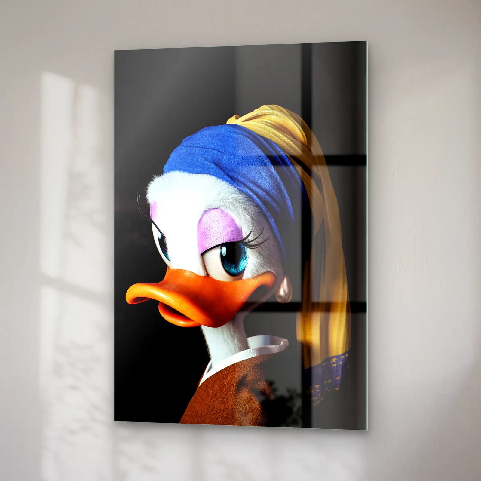 İnci Küpeli Kız Daisy Duck cam tablo — sağ açıdan görünüm