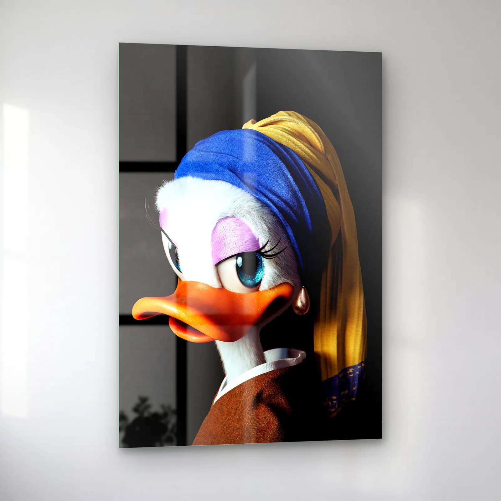 İnci Küpeli Kız Daisy Duck cam tablo — sol açıdan görünüm