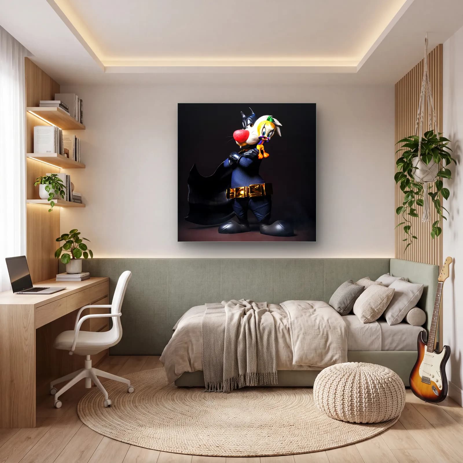 Batman Kostümlü Sylvester ve Tweety cam tablo — genç odasında