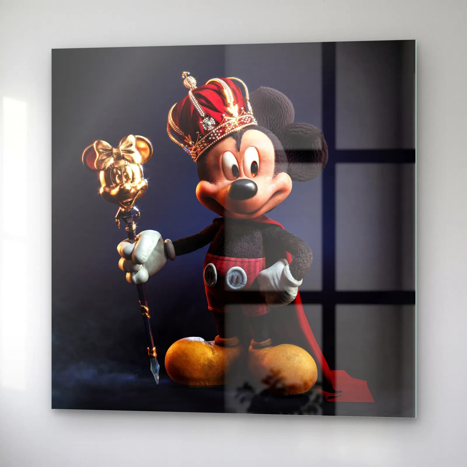 Kral Tacı Takan 3D Mickey cam tablo — sağ açıdan görünüm