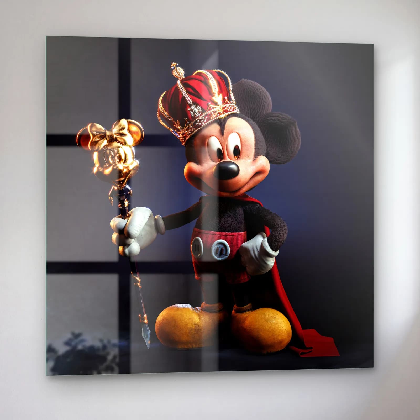 Kral Tacı Takan 3D Mickey cam tablo — sol açıdan görünüm