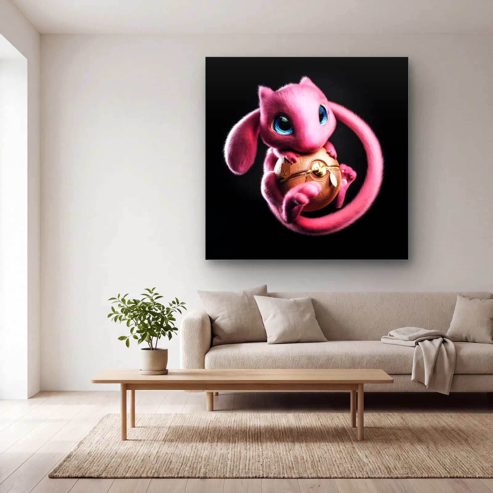 Pokeball Tutan 3D Mew cam tablo — açık renk salonda