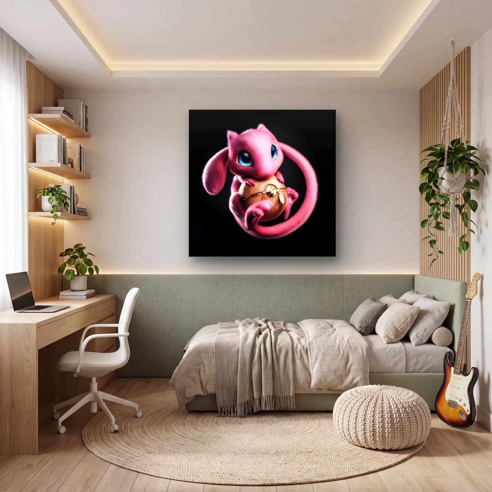 Pokeball Tutan 3D Mew cam tablo — genç odasında