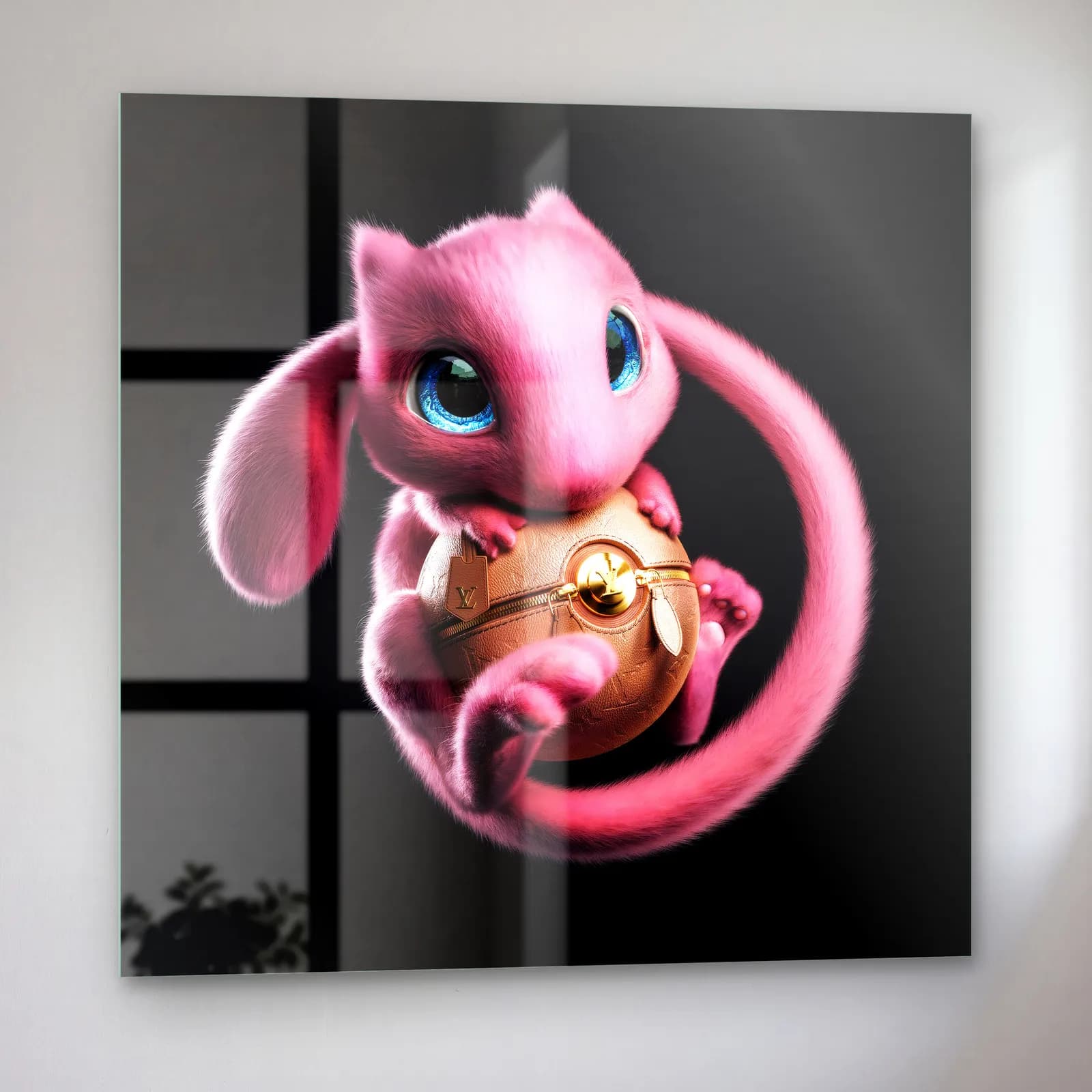 Pokeball Tutan 3D Mew cam tablo — sol açıdan görünüm