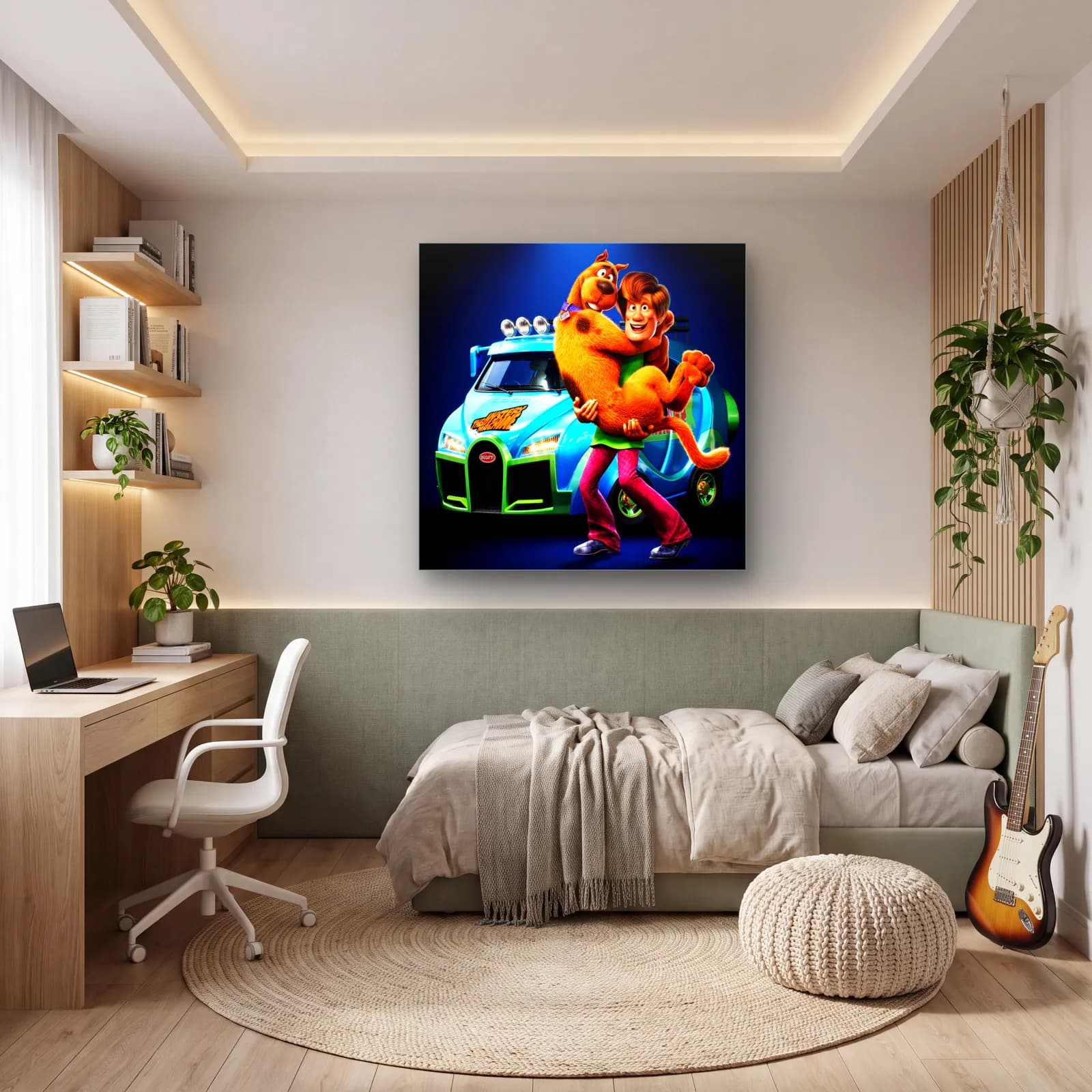 Bugatti Önünde Scooby-Doo ve Shaggy cam tablo — genç odasında