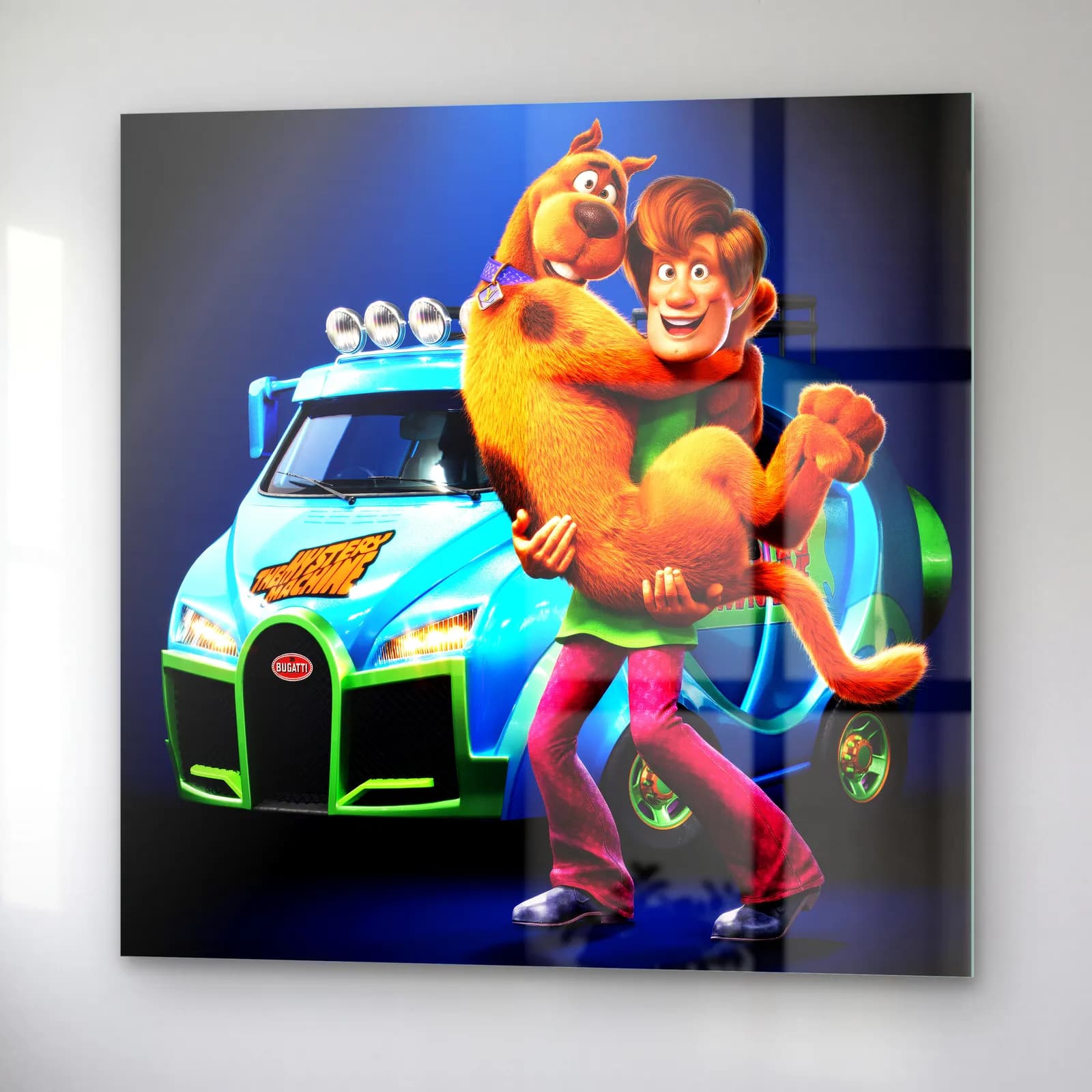 Bugatti Önünde Scooby-Doo ve Shaggy cam tablo — sağ açıdan görünüm