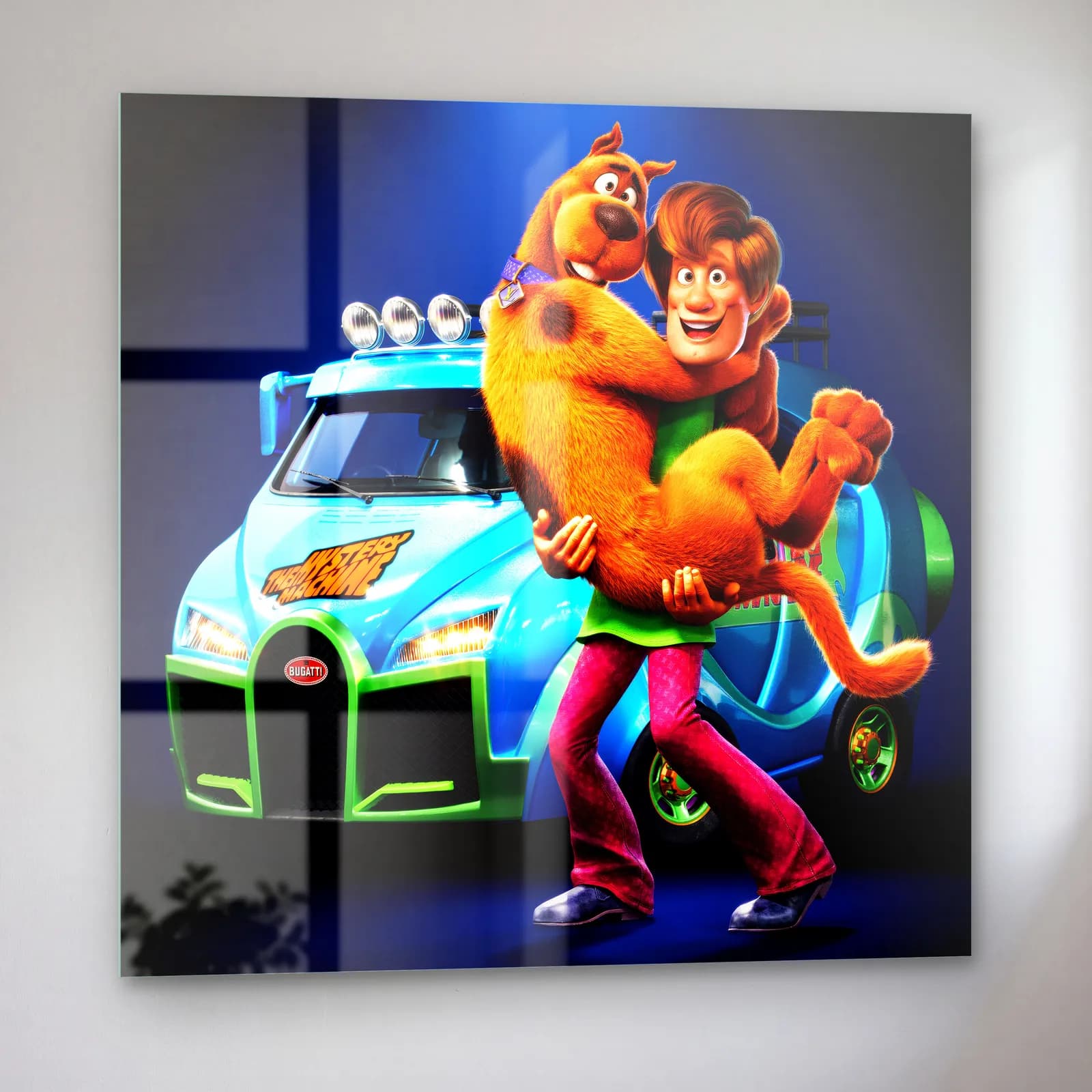 Bugatti Önünde Scooby-Doo ve Shaggy cam tablo — sol açıdan görünüm