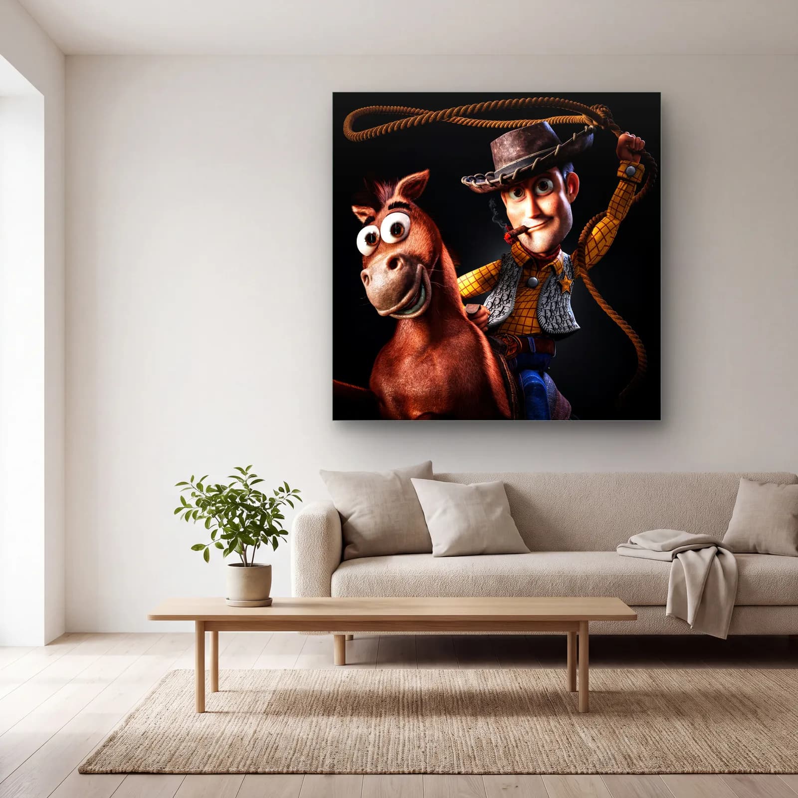 Kementli Woody ve Bullseye cam tablo — açık renk salonda