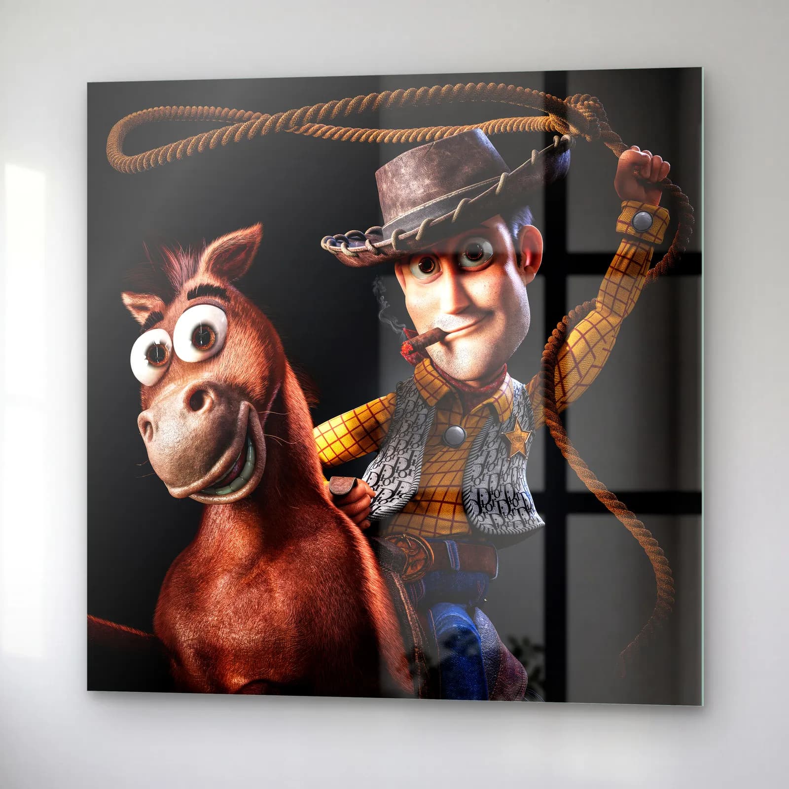 Kementli Woody ve Bullseye cam tablo — sağ açıdan görünüm
