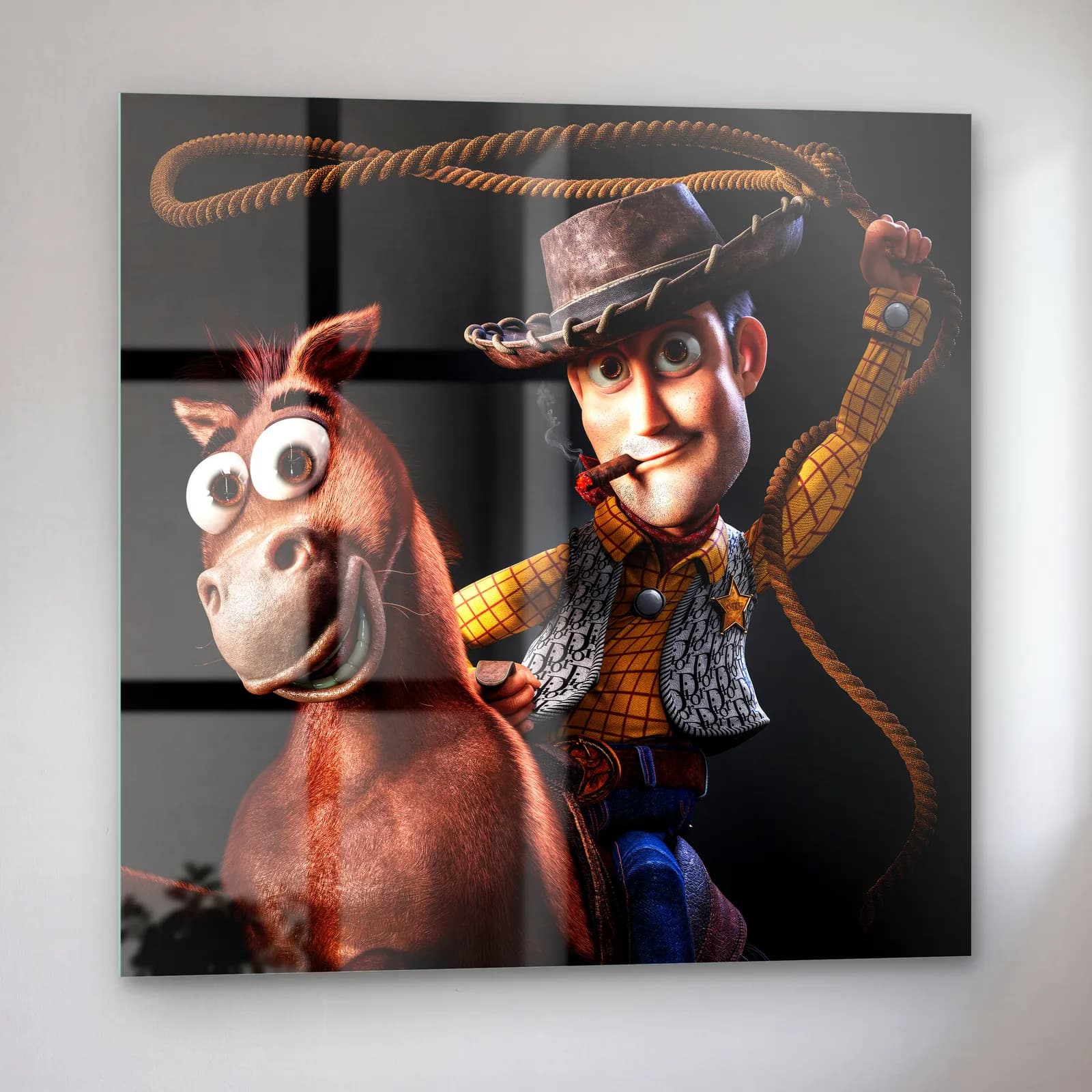Kementli Woody ve Bullseye cam tablo — sol açıdan görünüm