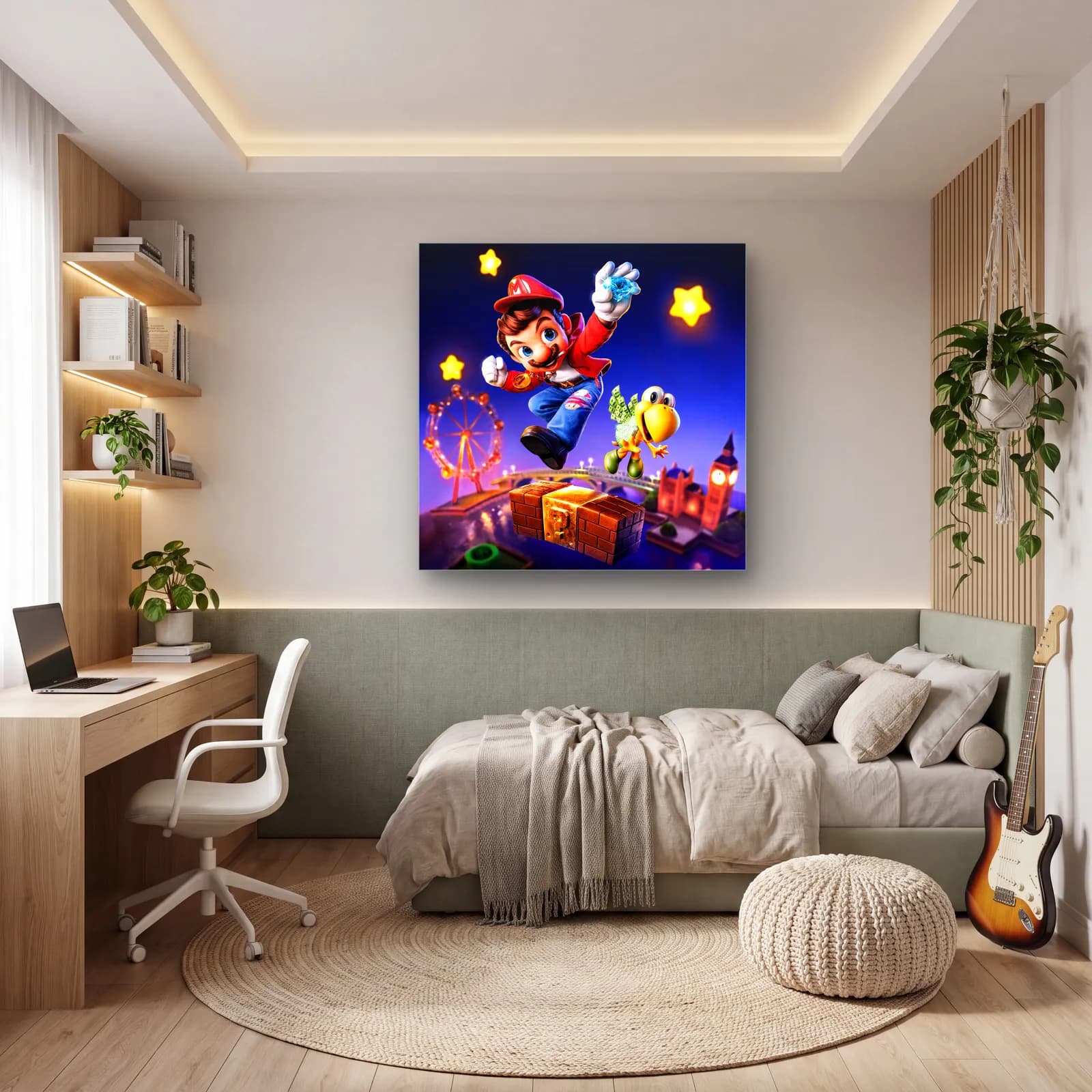 Londra’da Zıplayan 3D Mario cam tablo — genç odasında