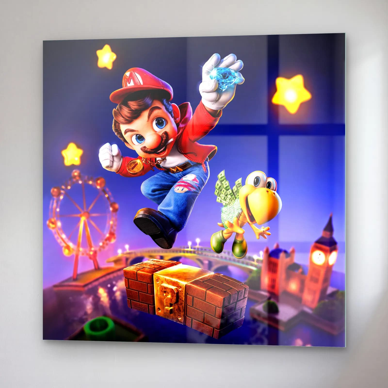 Londra’da Zıplayan 3D Mario cam tablo — sağ açıdan görünüm