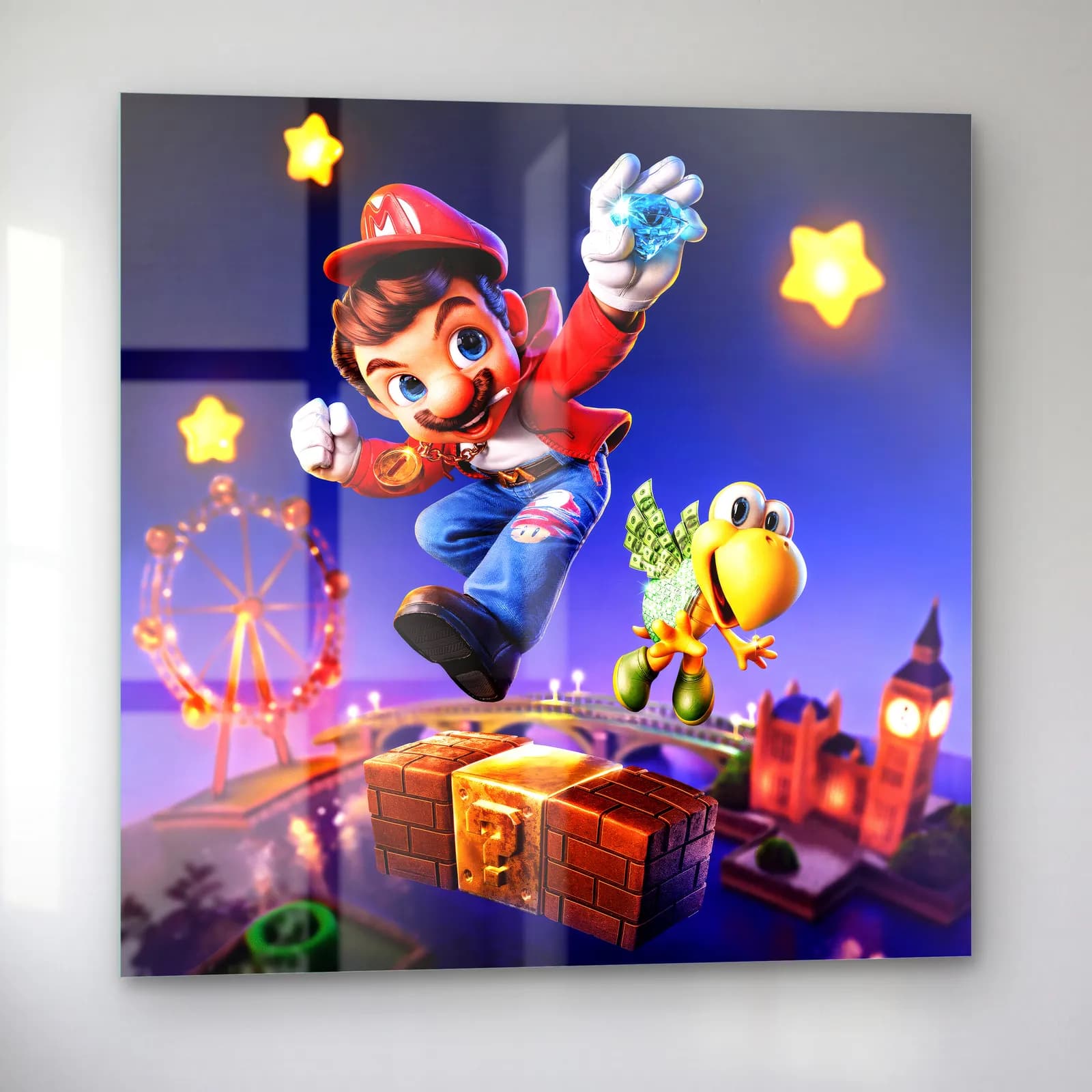 Londra’da Zıplayan 3D Mario cam tablo — sol açıdan görünüm