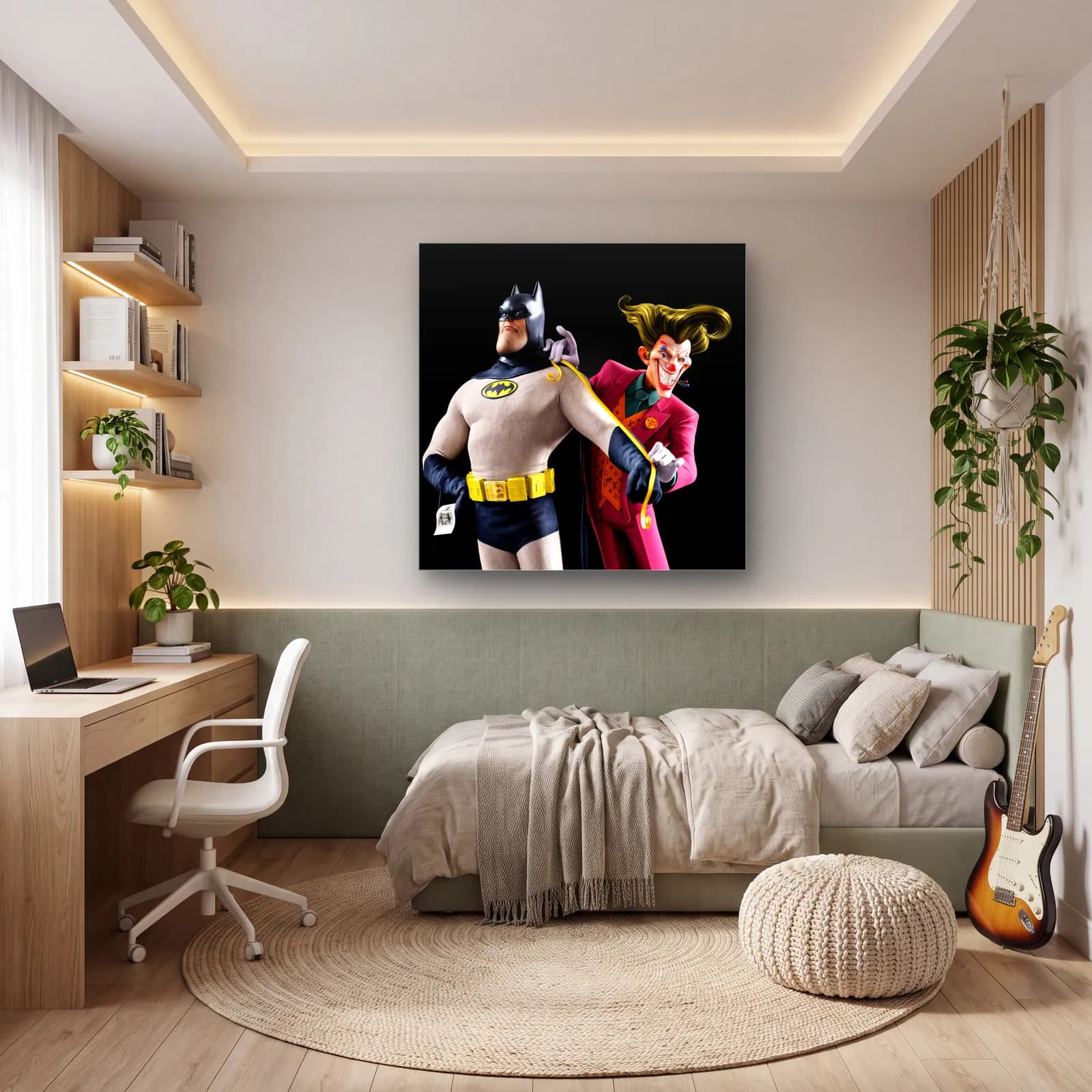 Batman ve Joker Terzi Provası cam tablo — genç odasında