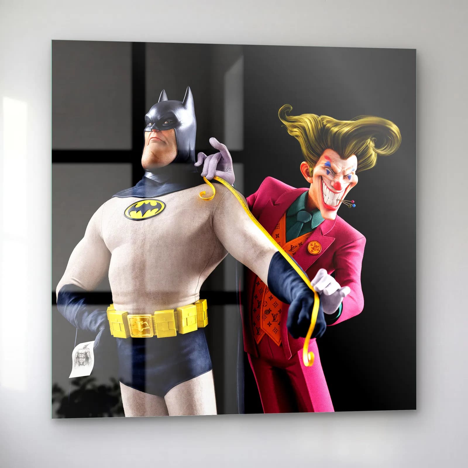 Batman ve Joker Terzi Provası cam tablo — sol açıdan görünüm