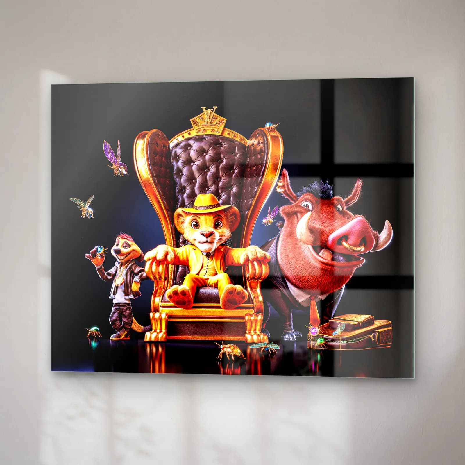 Tahttaki Simba, Timon ve Pumbaa cam tablo — sağ açıdan görünüm