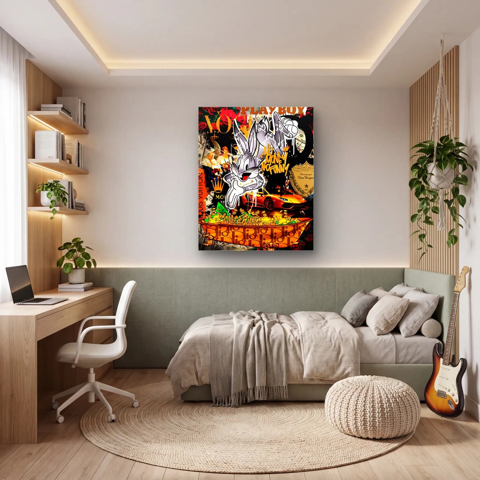 Grafiti Kolajlı Bugs Bunny cam tablo — genç odasında