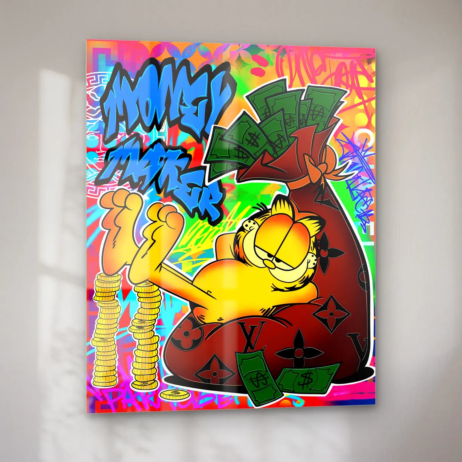 Money Maker Garfield cam tablo — sol açıdan görünüm