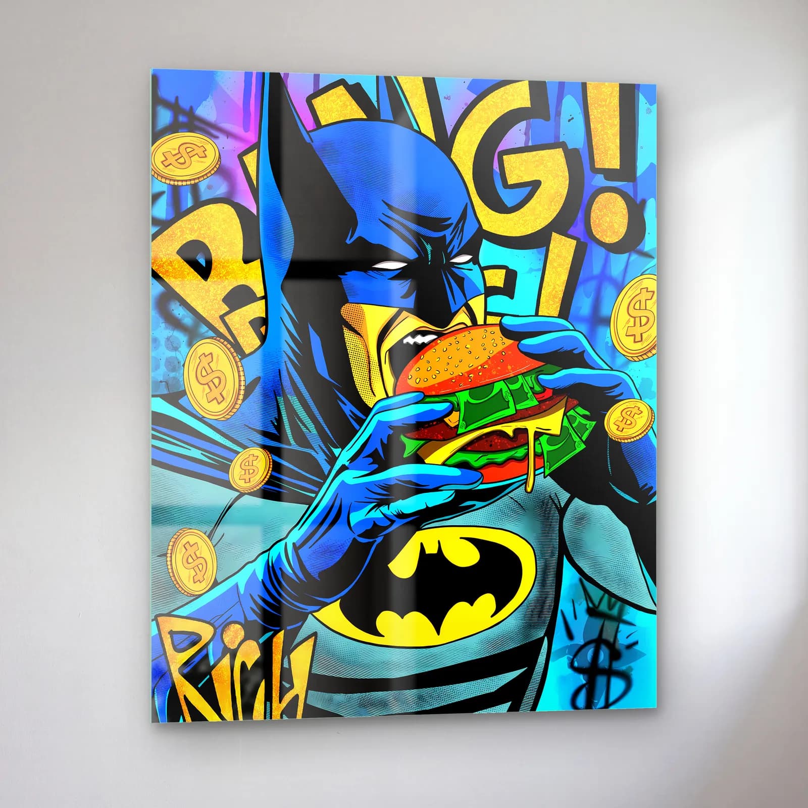 Para Burger Yiyen Batman cam tablo — sol açıdan görünüm