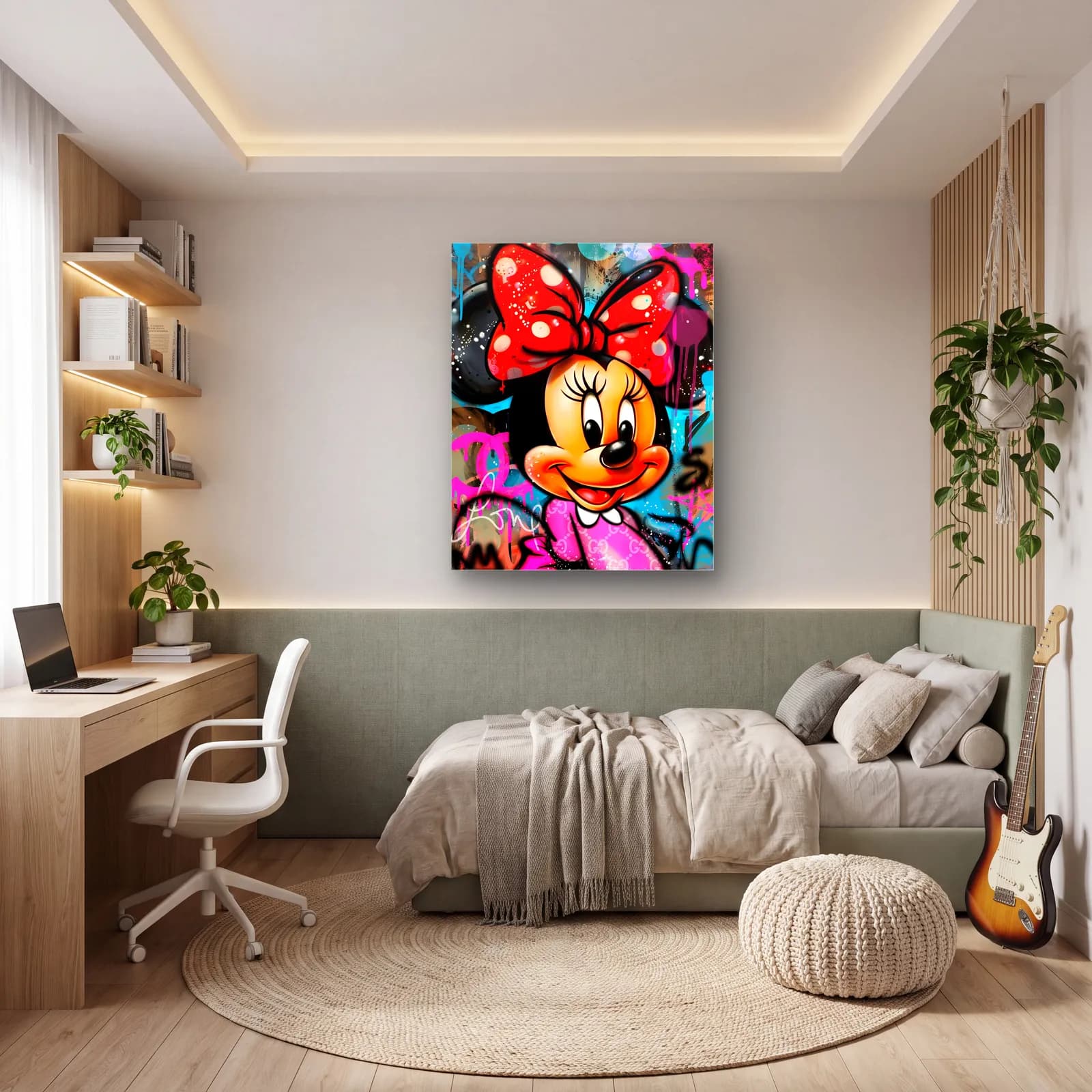 Grafiti Minnie Mouse Portresi cam tablo — genç odasında