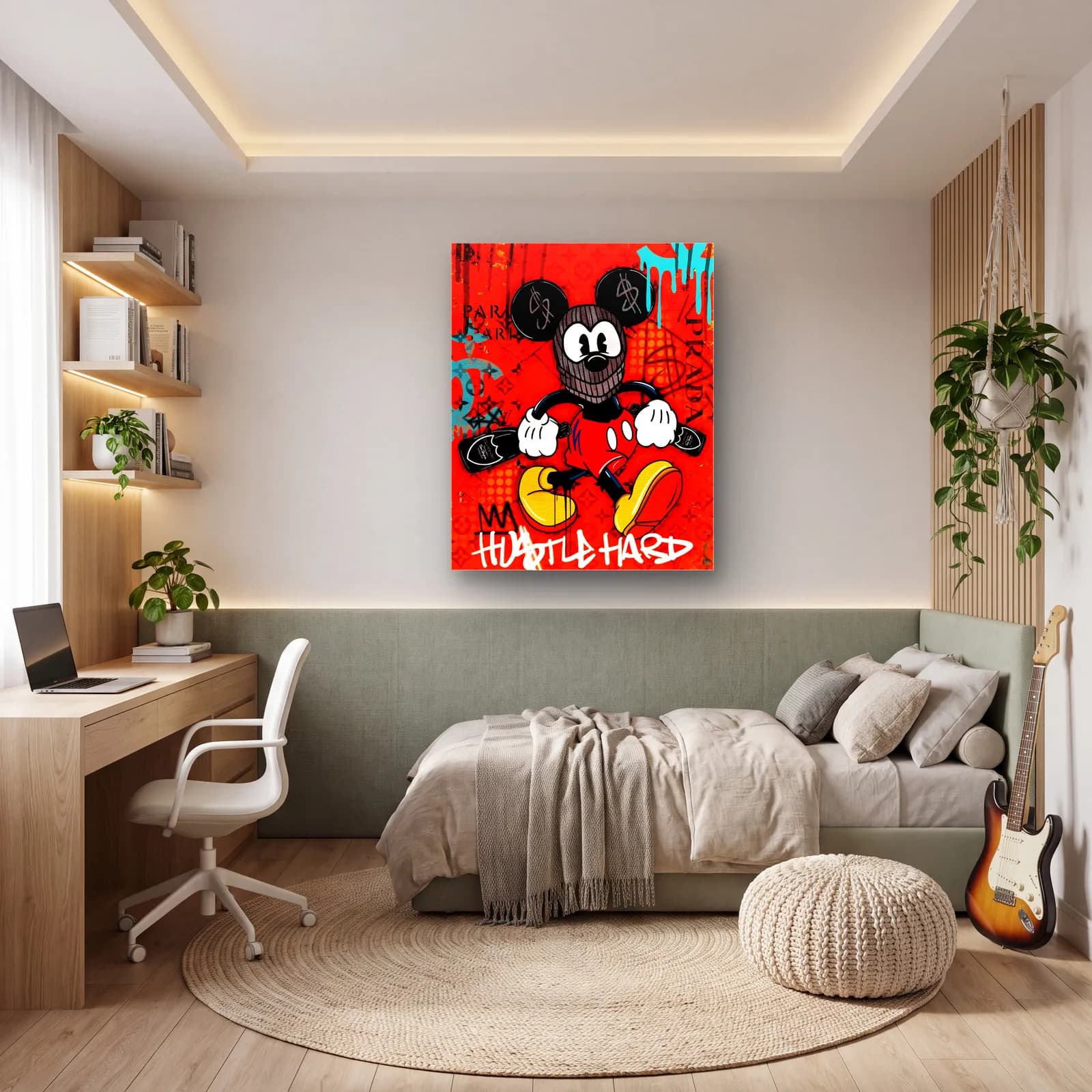 Hustle Hard Maskeli Mickey cam tablo — genç odasında
