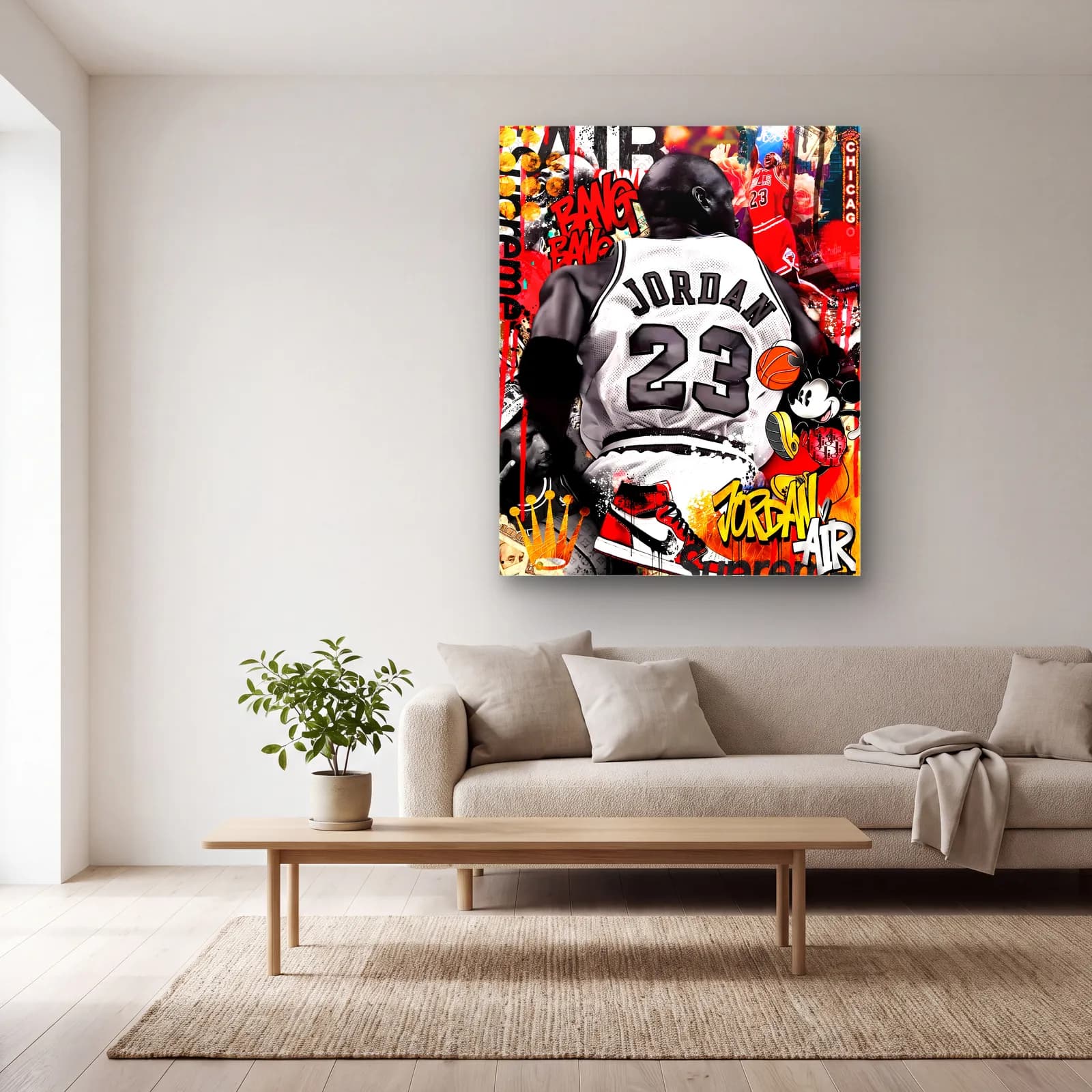 Michael Jordan 23 Grafiti cam tablo — açık renk salonda