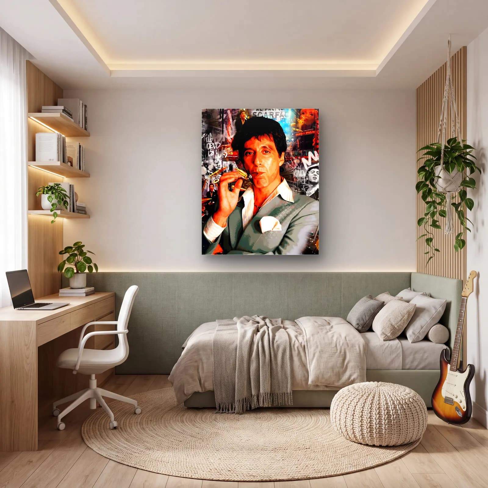 Puro İçen Tony Montana Kolajı cam tablo — genç odasında