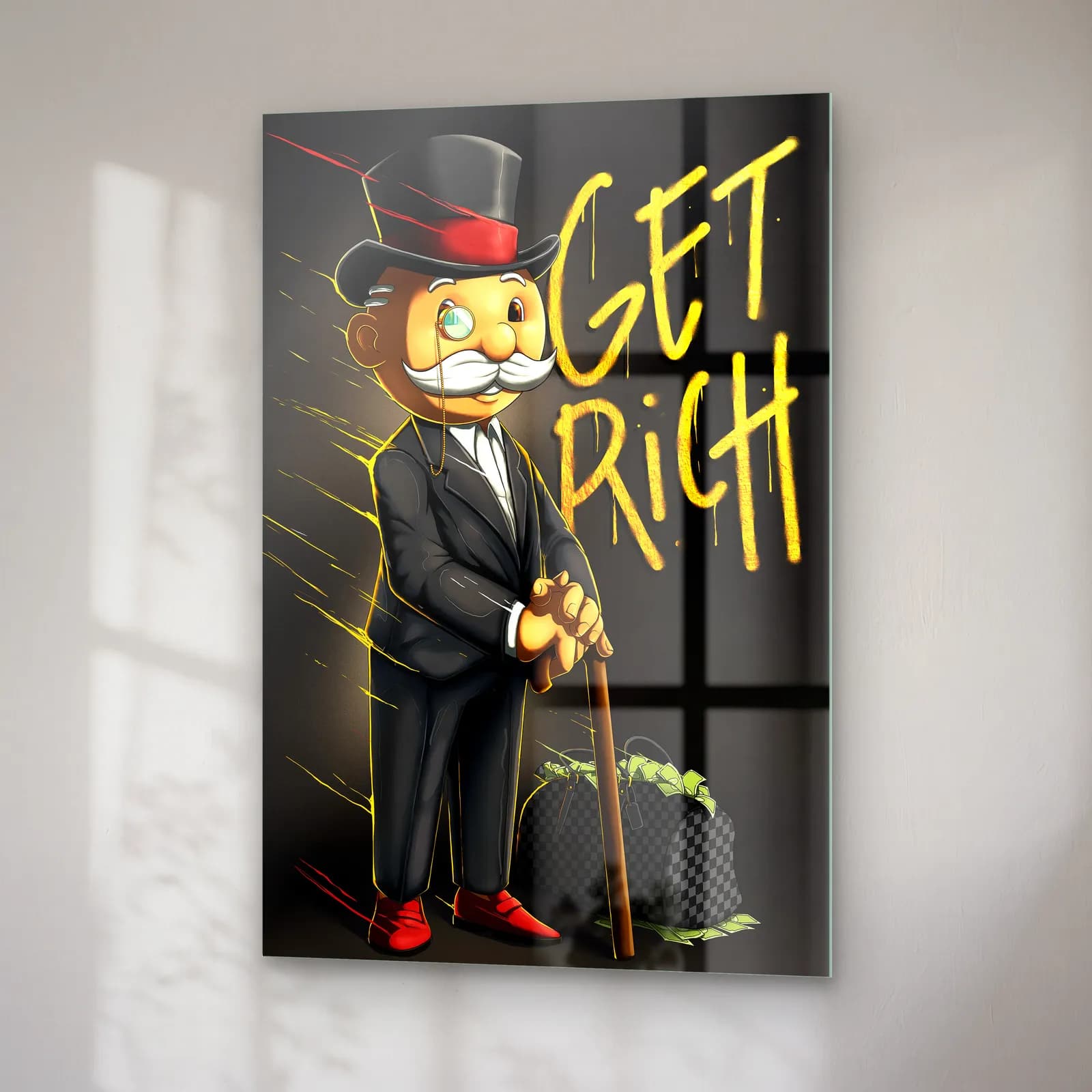 Get Rich Monopoly Adamı cam tablo — sağ açıdan görünüm