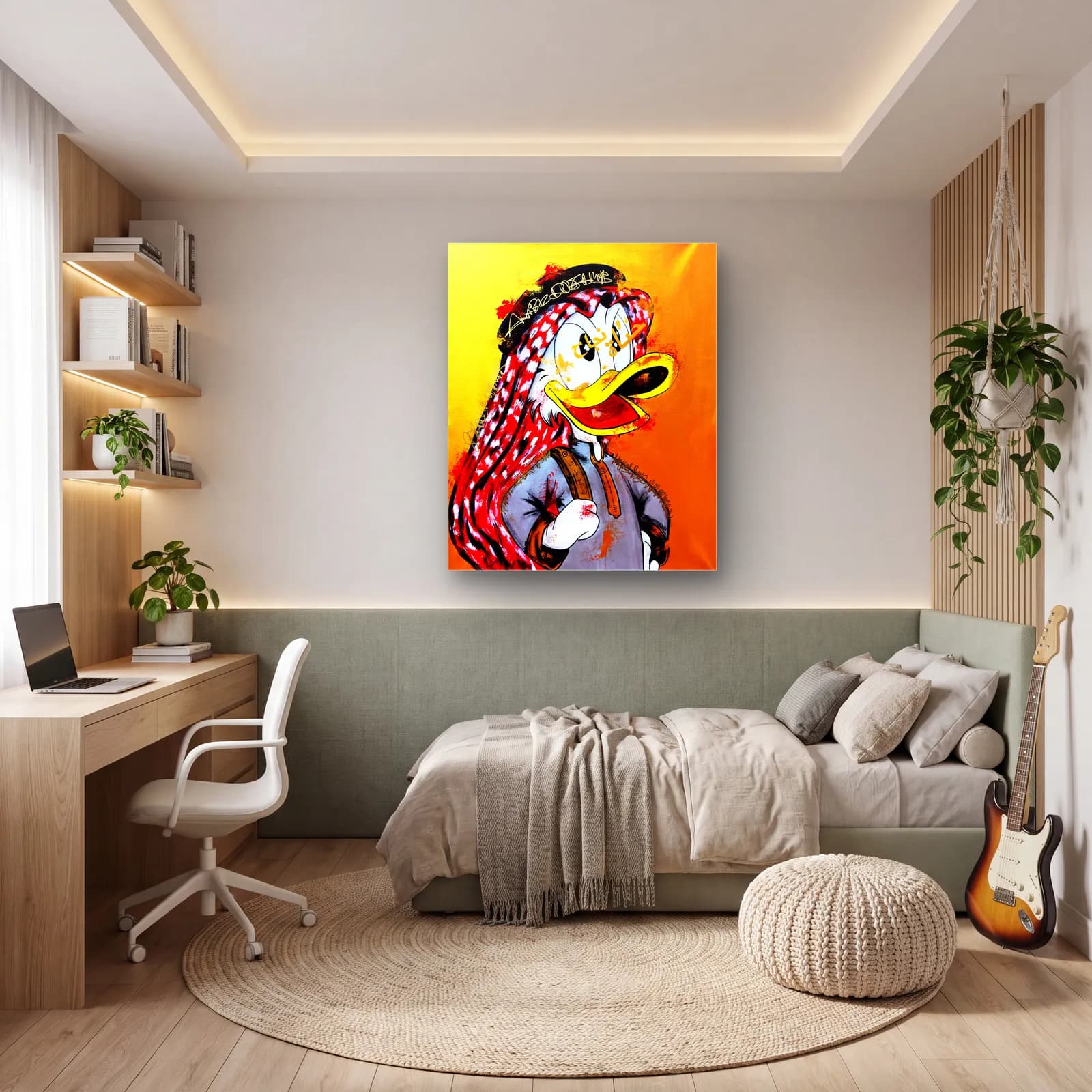 Puşili Donald Duck Portresi cam tablo — genç odasında