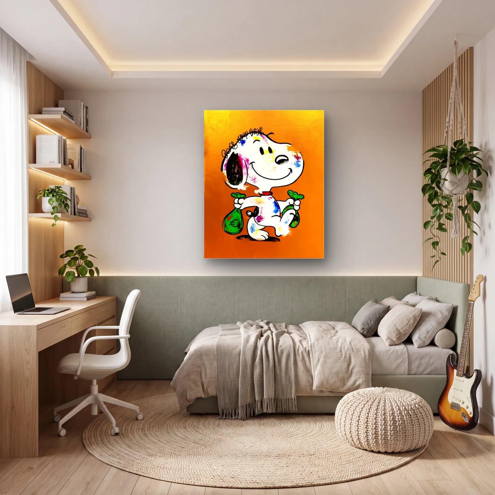 Para Keseli Snoopy cam tablo — genç odasında