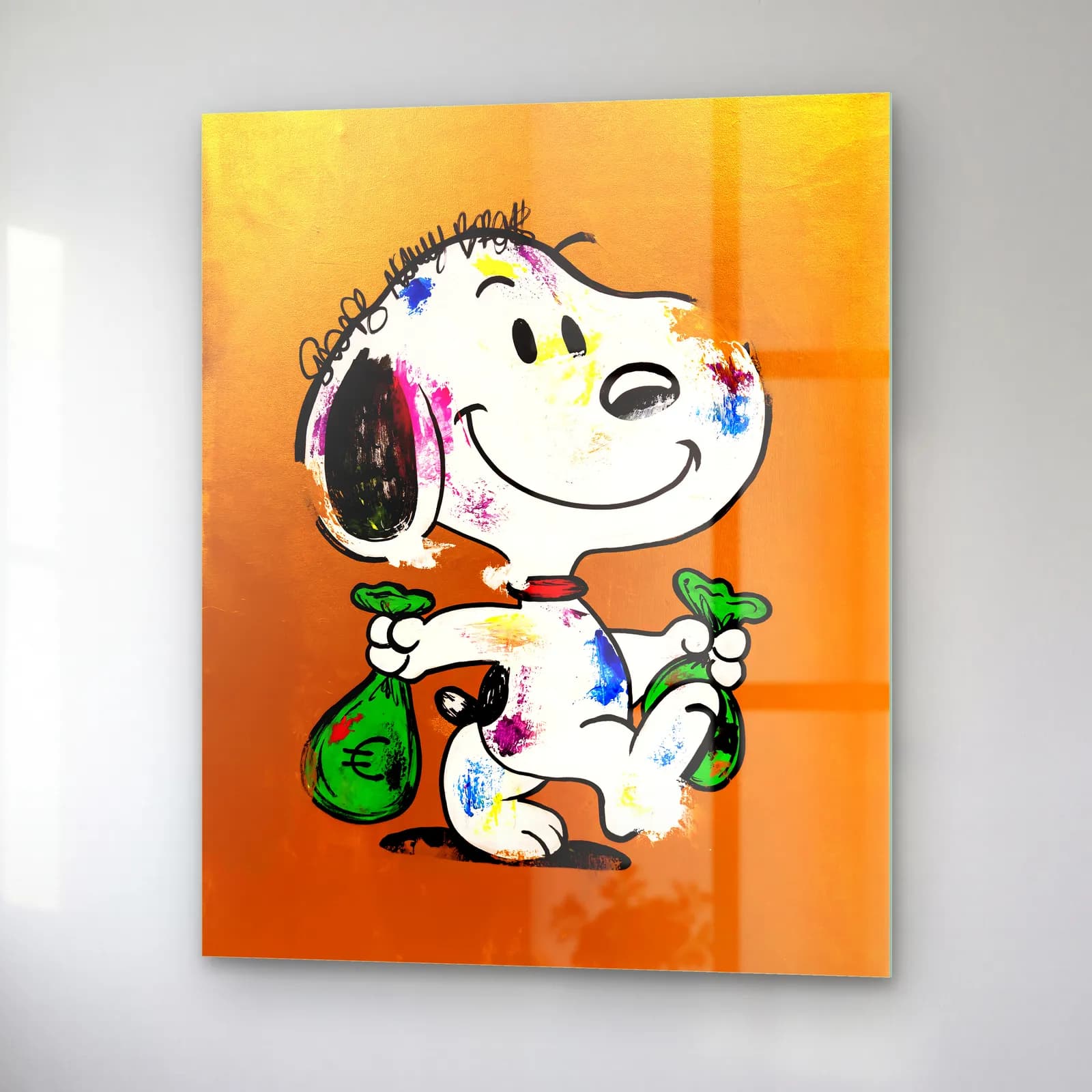 Para Keseli Snoopy cam tablo — sağ açıdan görünüm