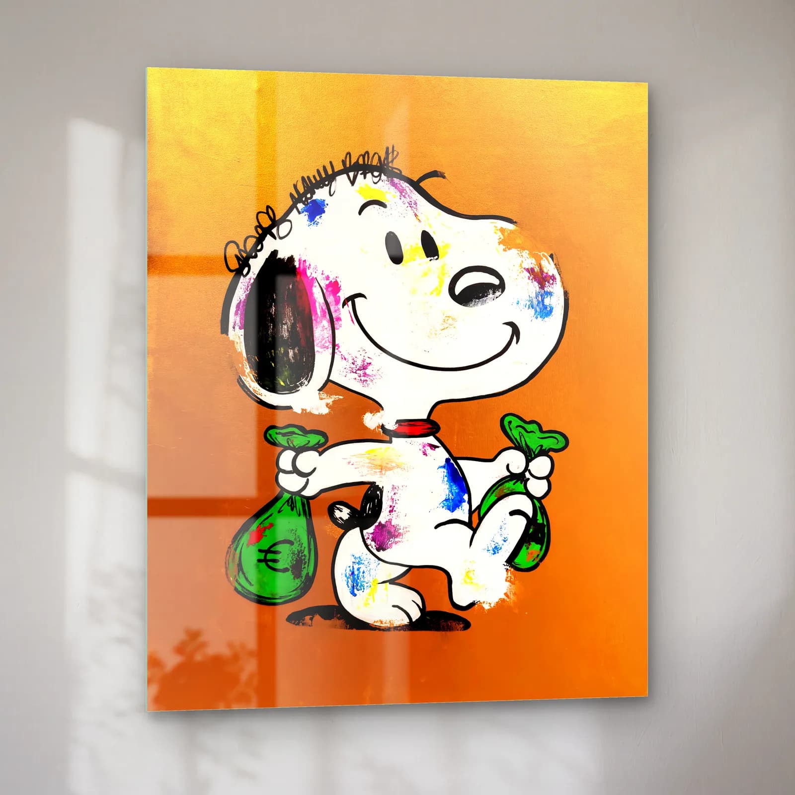 Para Keseli Snoopy cam tablo — sol açıdan görünüm