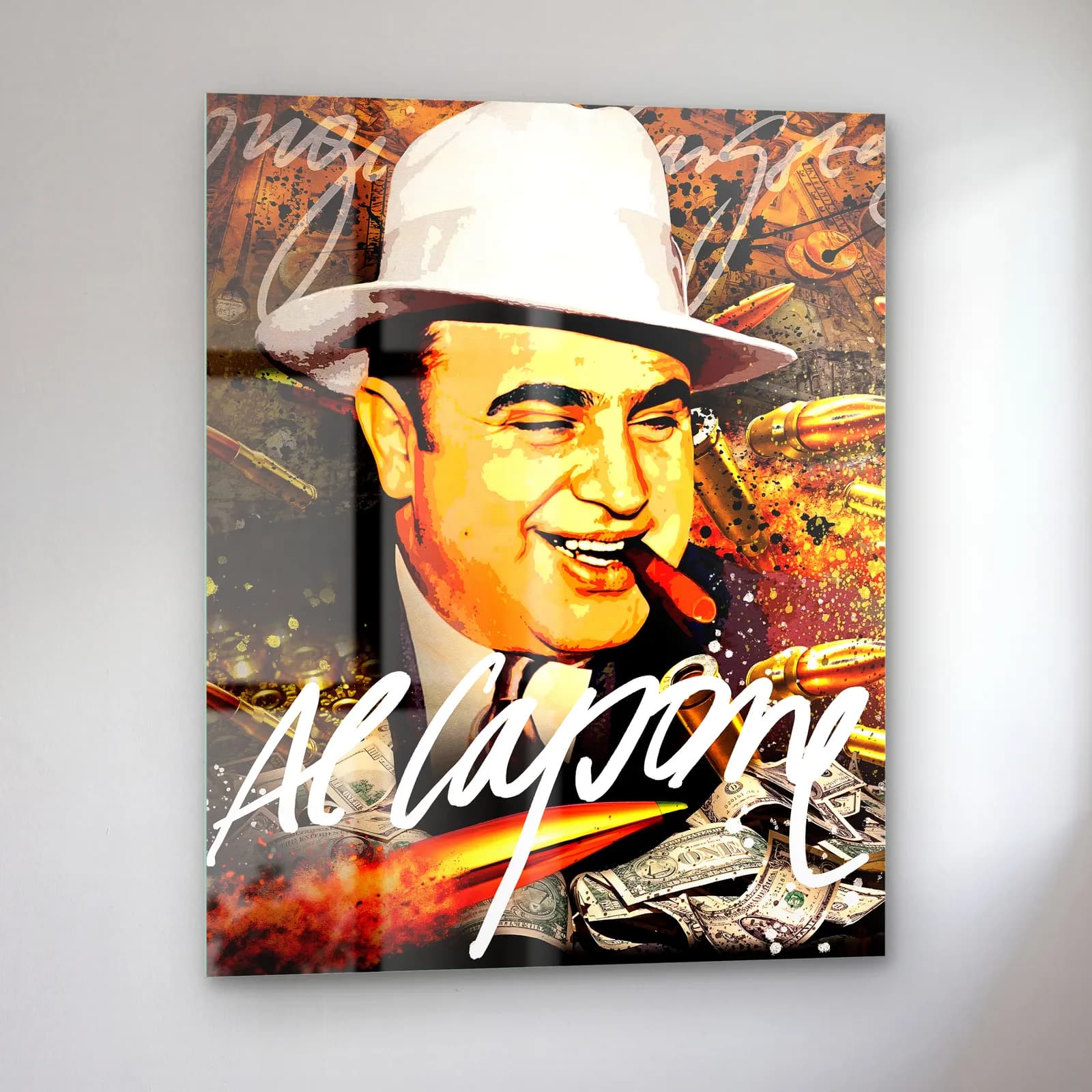 Purolu Al Capone Portresi cam tablo — sol açıdan görünüm