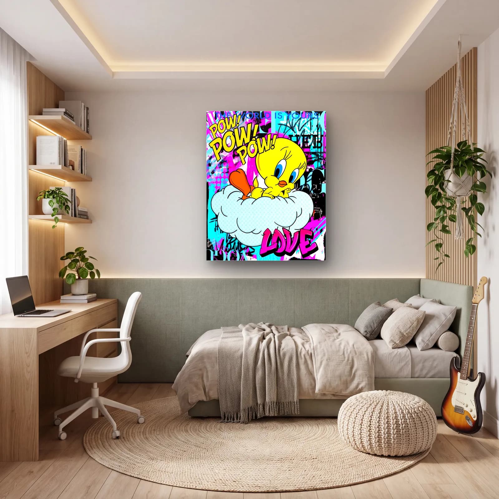 Pow Love Bulutta Tweety cam tablo — genç odasında