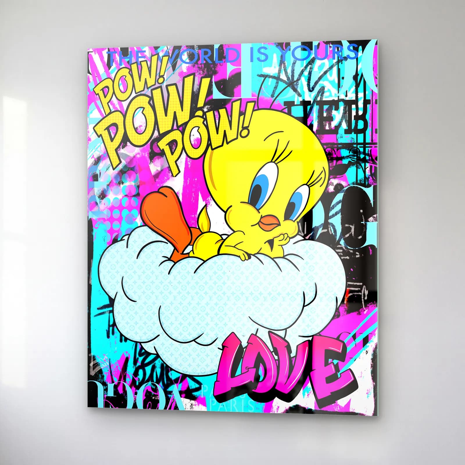 Pow Love Bulutta Tweety cam tablo — sağ açıdan görünüm