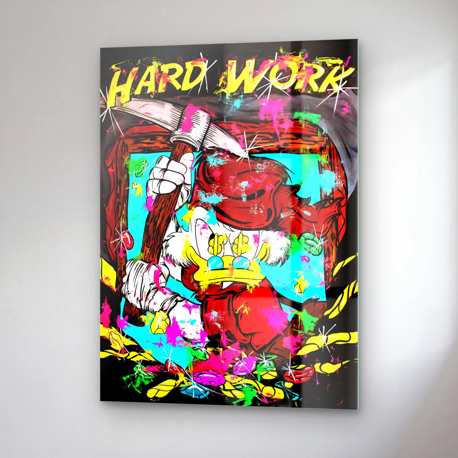 Hard Work Kazmalı Scrooge cam tablo — sağ açıdan görünüm