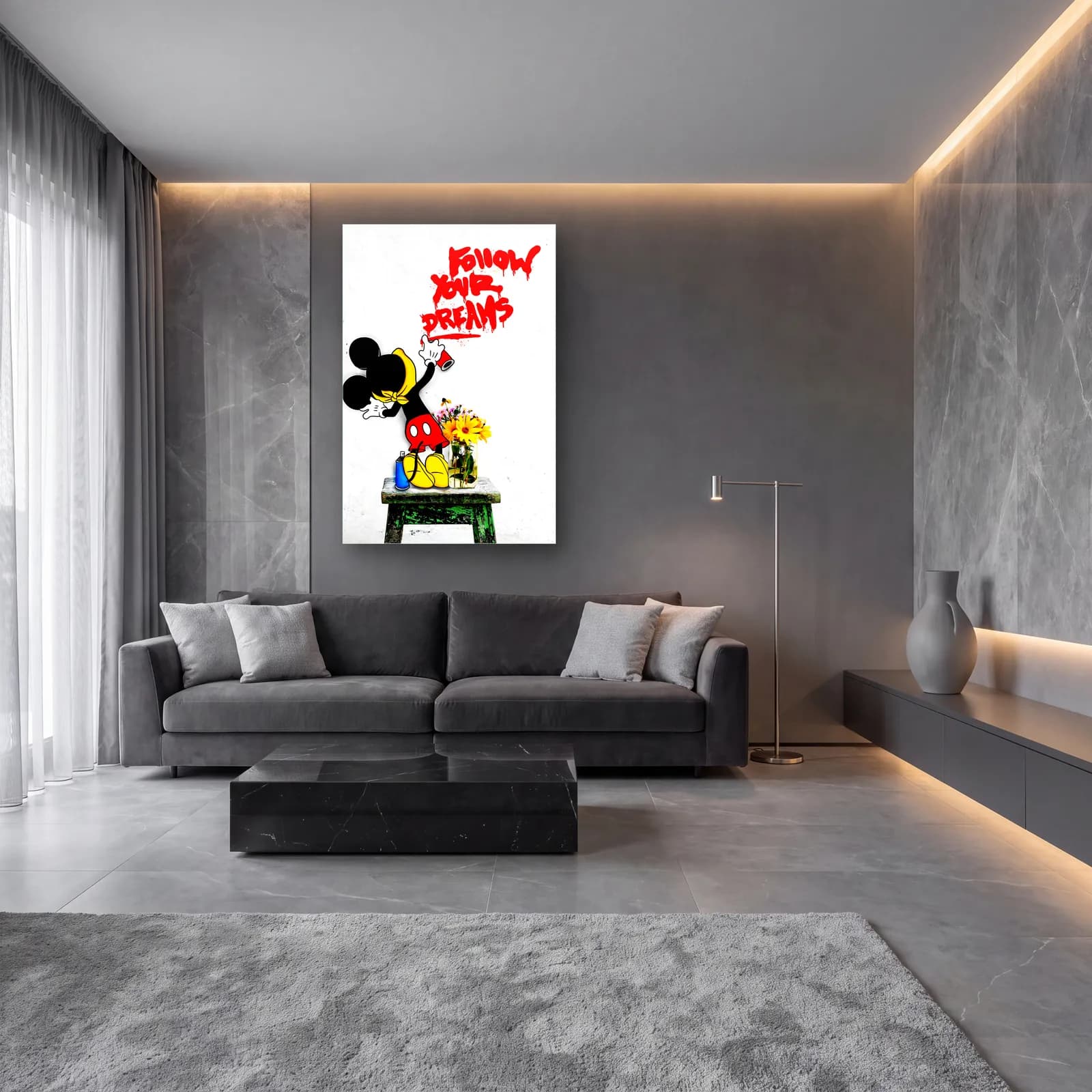 Follow Your Dreams Mickey cam tablo — lüks salon duvarında