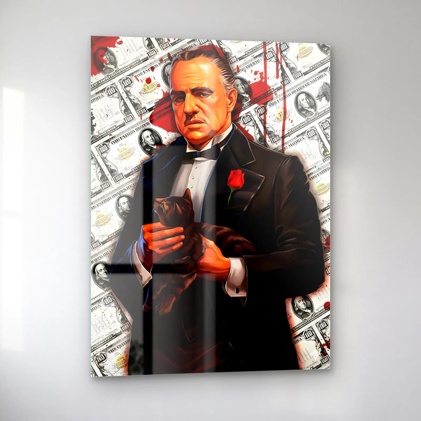 Baba Vito Corleone Dolar cam tablo — sol açıdan görünüm