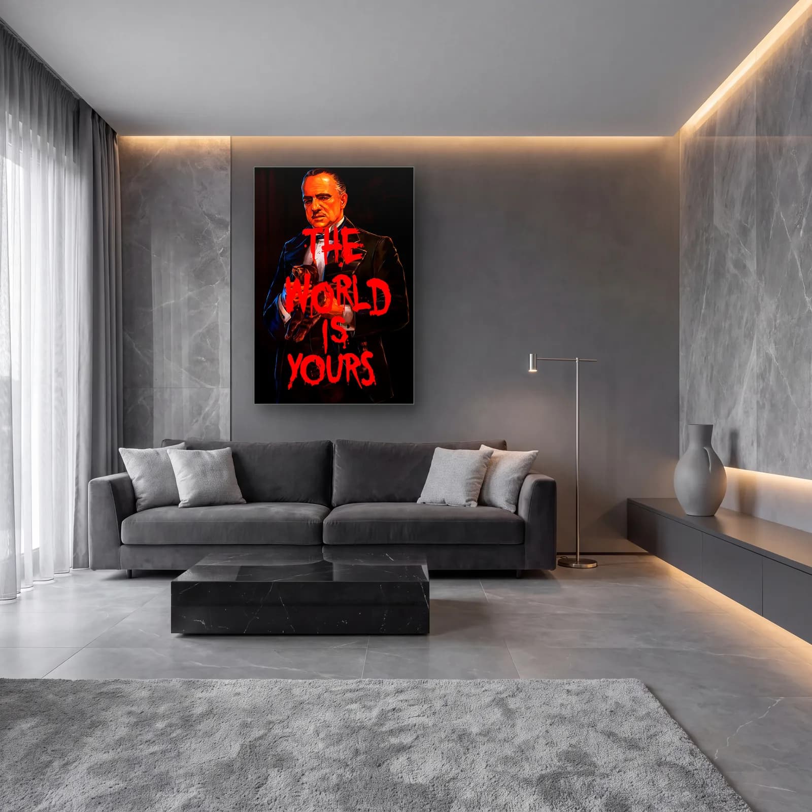 The World Is Yours Godfather cam tablo — lüks salon duvarında
