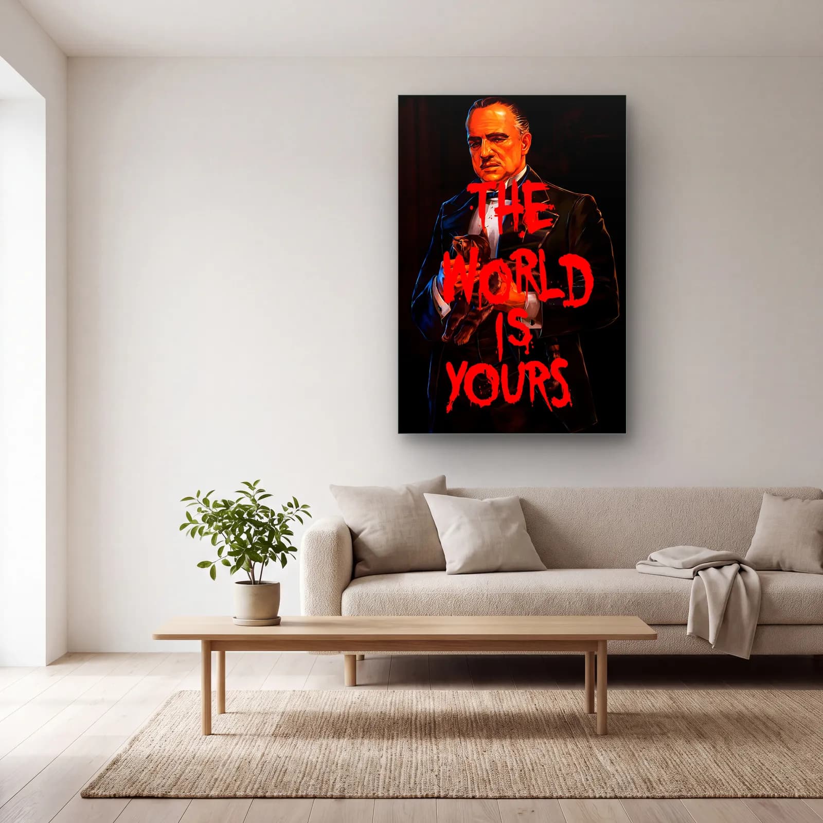The World Is Yours Godfather cam tablo — açık renk salonda